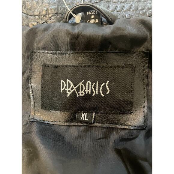 mens PB BASICS BLACK leather crocodile embossed jacket -Xl - Picture 6 of 11